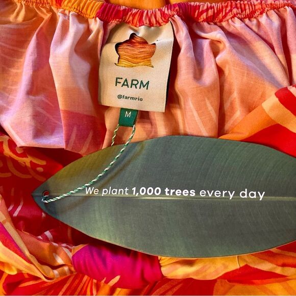 NEW FARM Rio Summer Garden Ombre Mini Dress Tropical Floral Orange Pink Size M - Picture 14 of 16